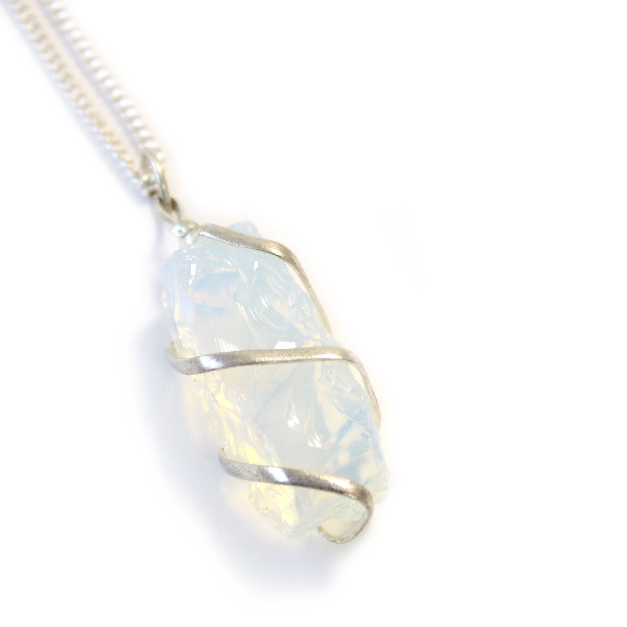 RAW OPALITE WRAPPED CRYSTAL PENDANT NECKLACE