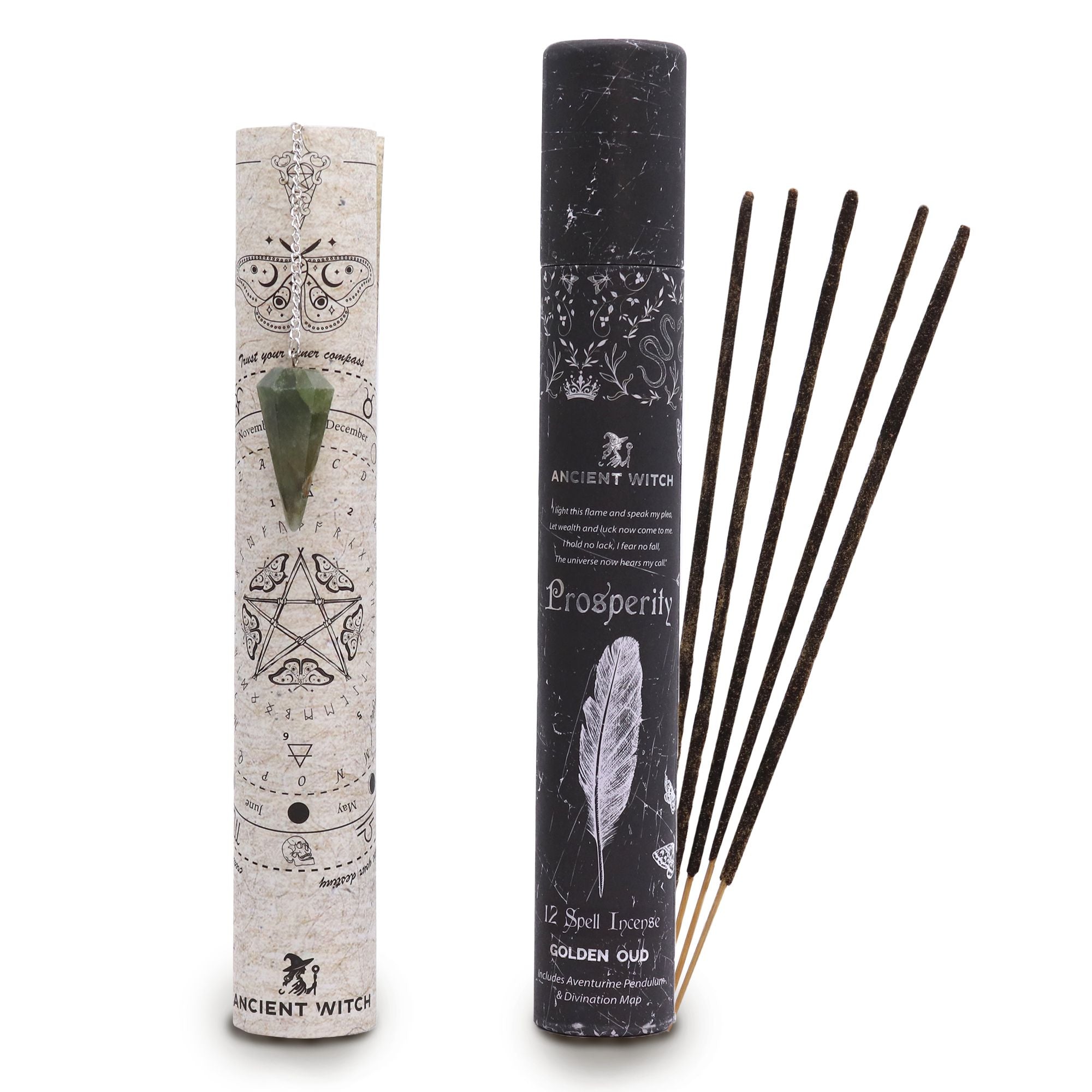PROSPERITY SPELL INCENSE + AVENTURINE PENDULUM SET