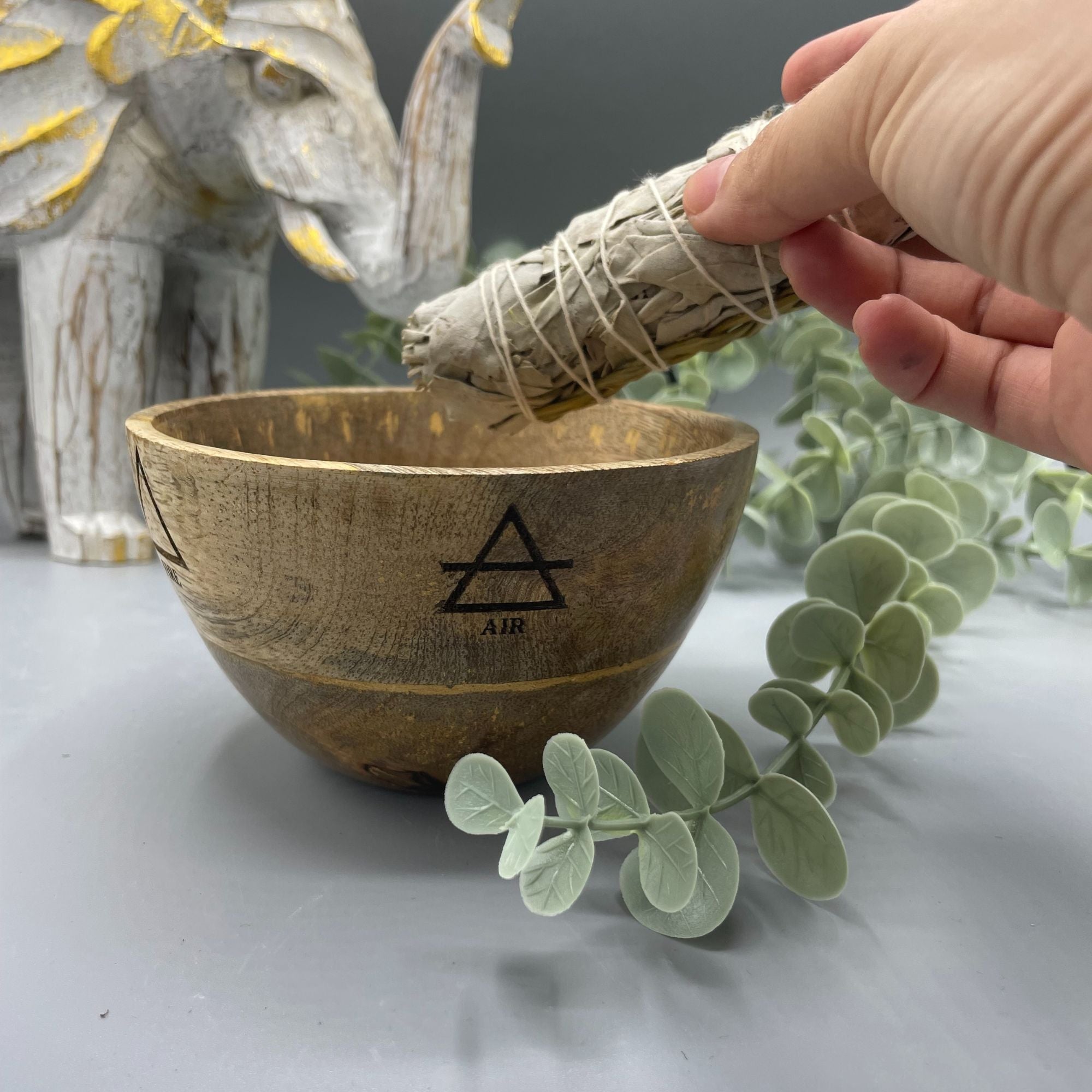 SMALL FOUR ELEMENTS WOODEN SMUDGE + RITUAL BOWL