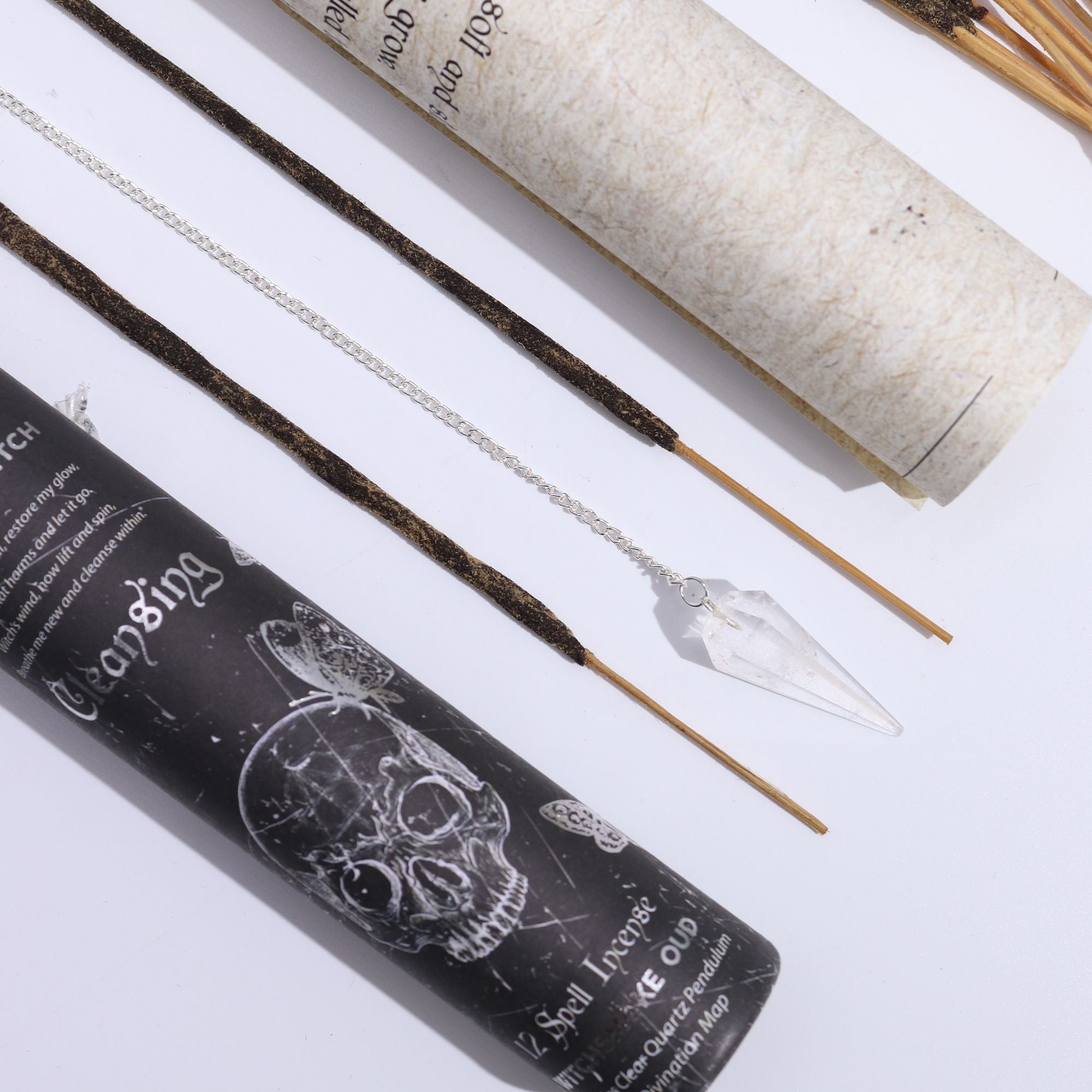 CLEANSING SPELL INCENSE + ROCK CRYSTAL PENDULUM SET