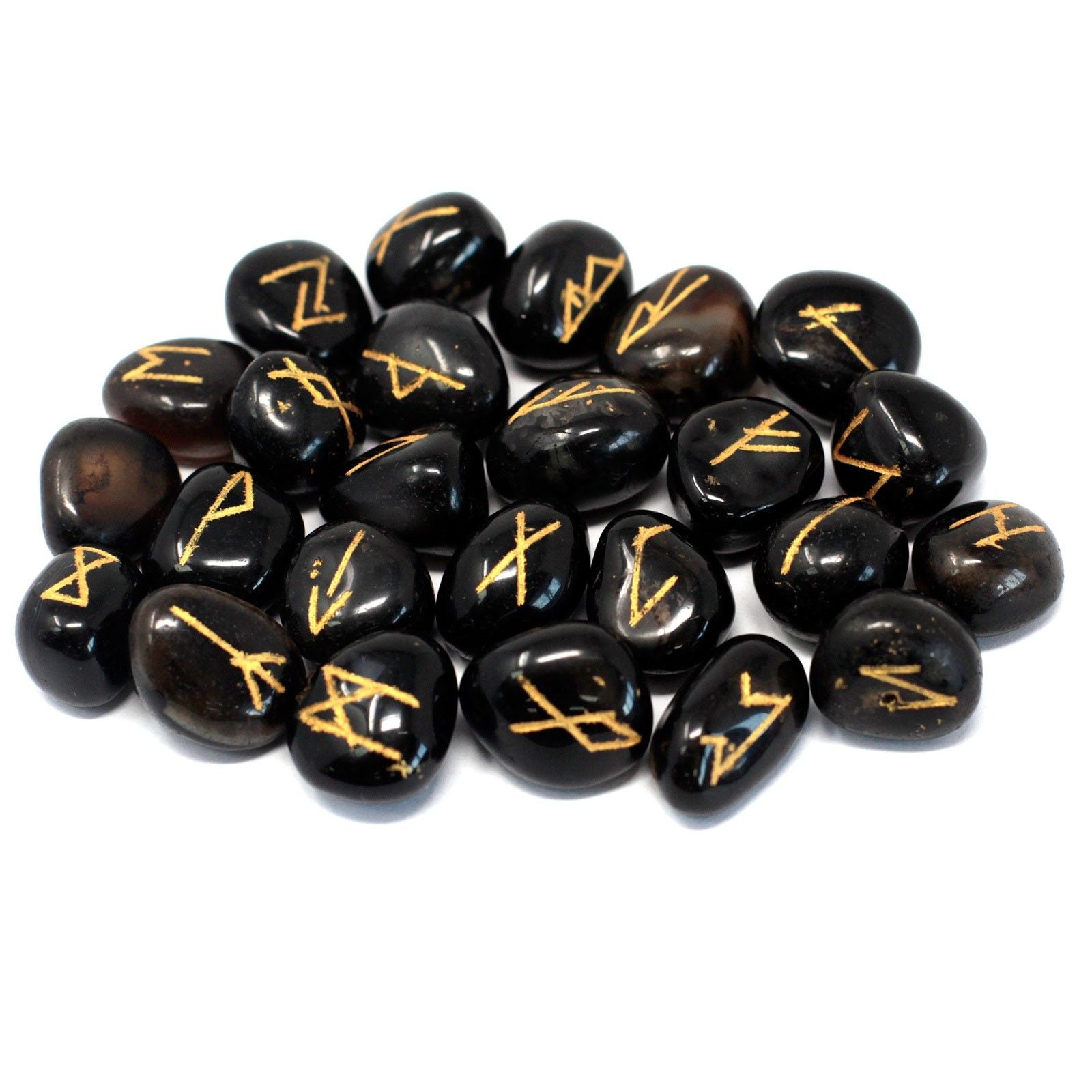 BLACK ONYX RUNE STONE SET IN POUCH