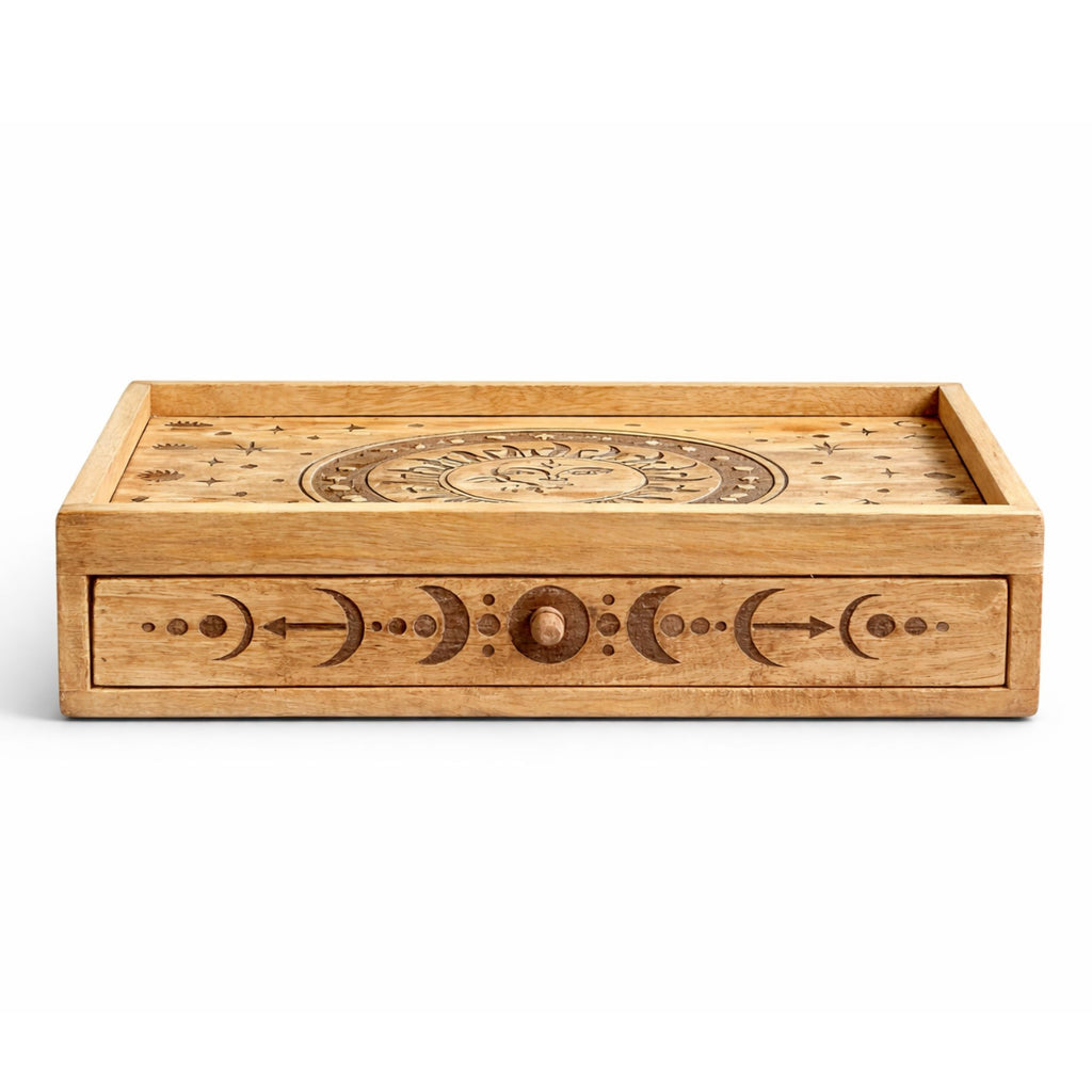 SUN + MOON CARVED TAROT BOX + DRAWER