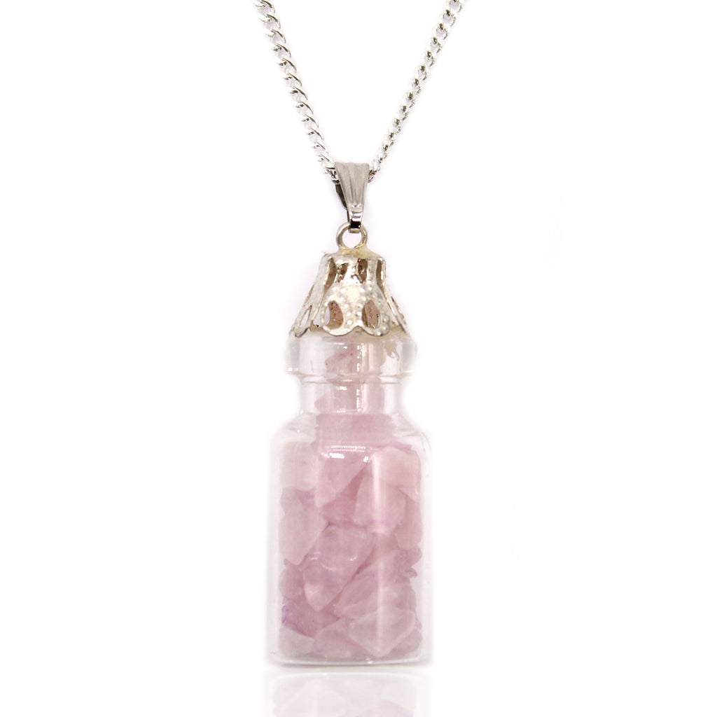 ROSE QUARTZ CRYSTAL BOTTLE PENDANT NECKLACE