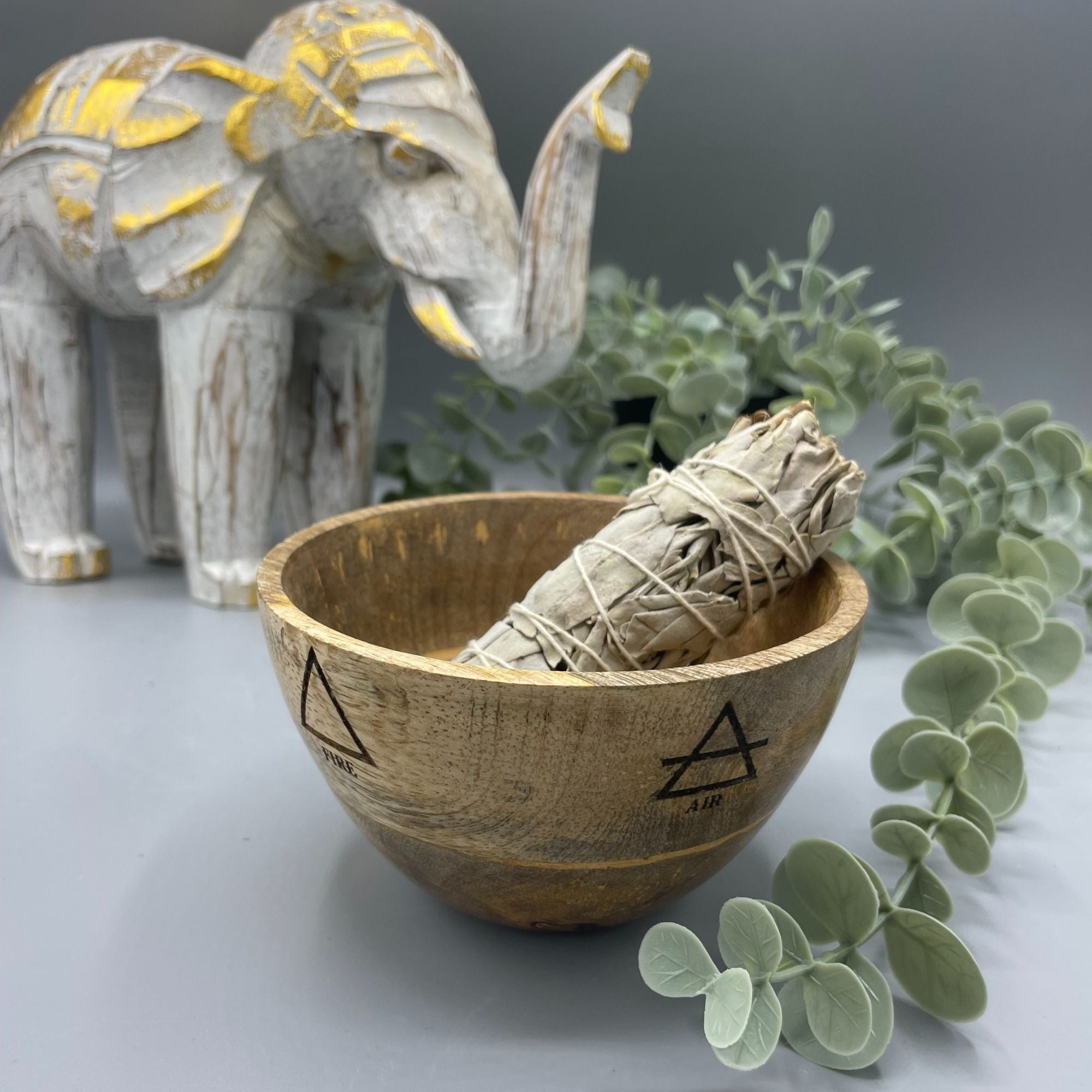 SMALL FOUR ELEMENTS WOODEN SMUDGE + RITUAL BOWL