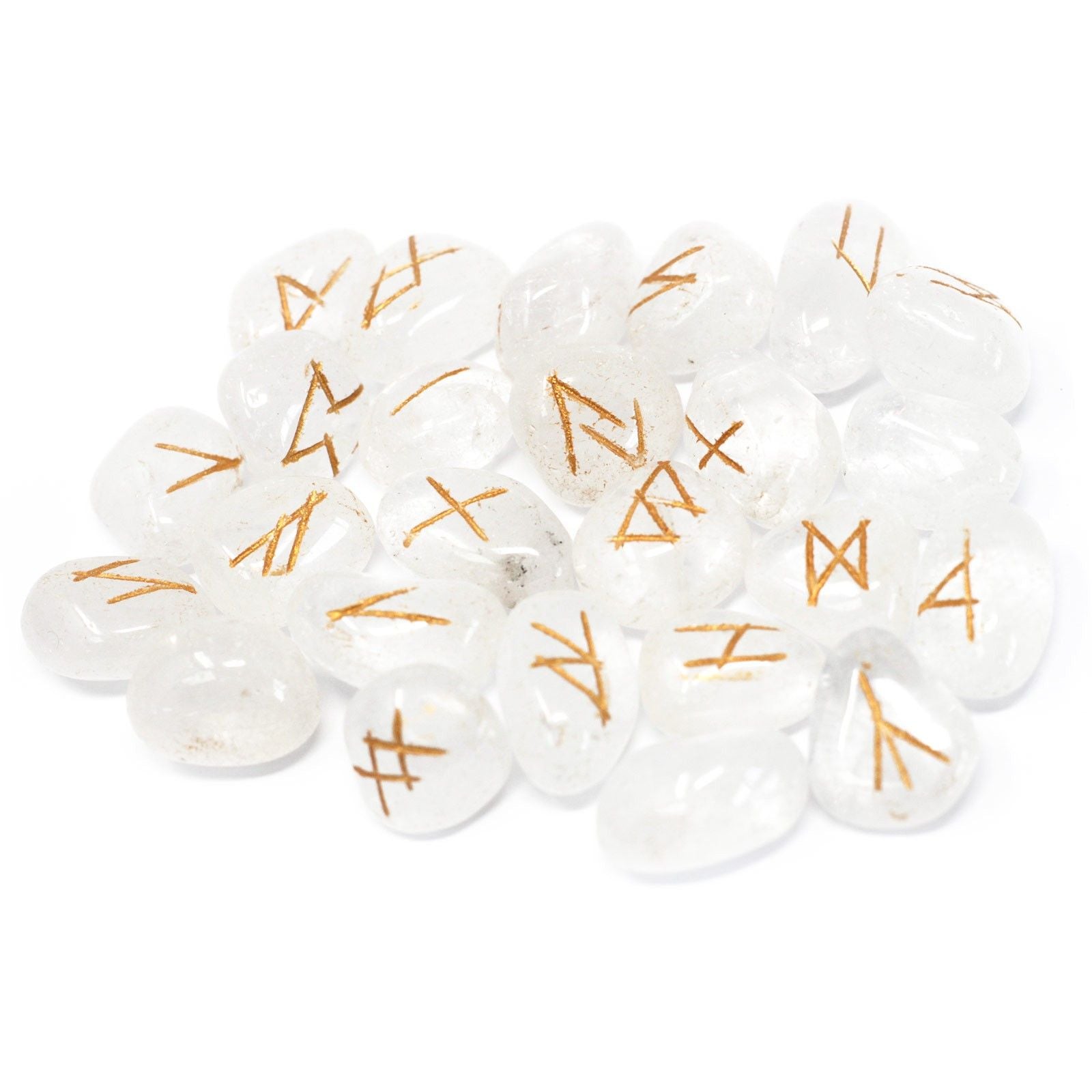 CLEAR QUARTZ RUNE STONE SET IN POUCH