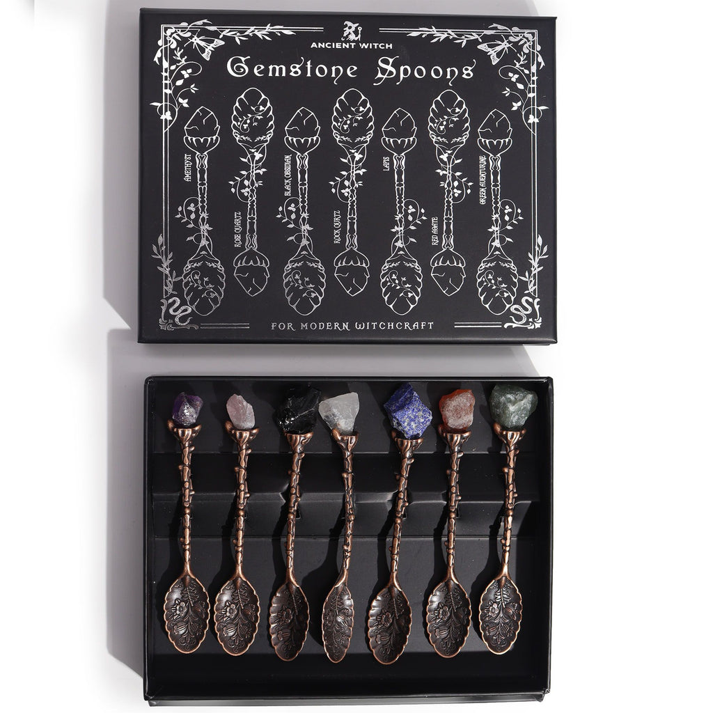 BRONZE GEMSTONE CRYSTAL WITCH SPOON SET