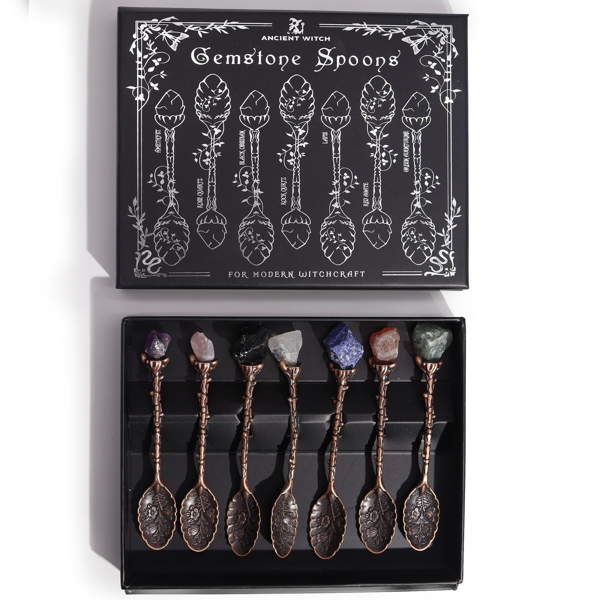 BRONZE GEMSTONE CRYSTAL WITCH SPOON SET
