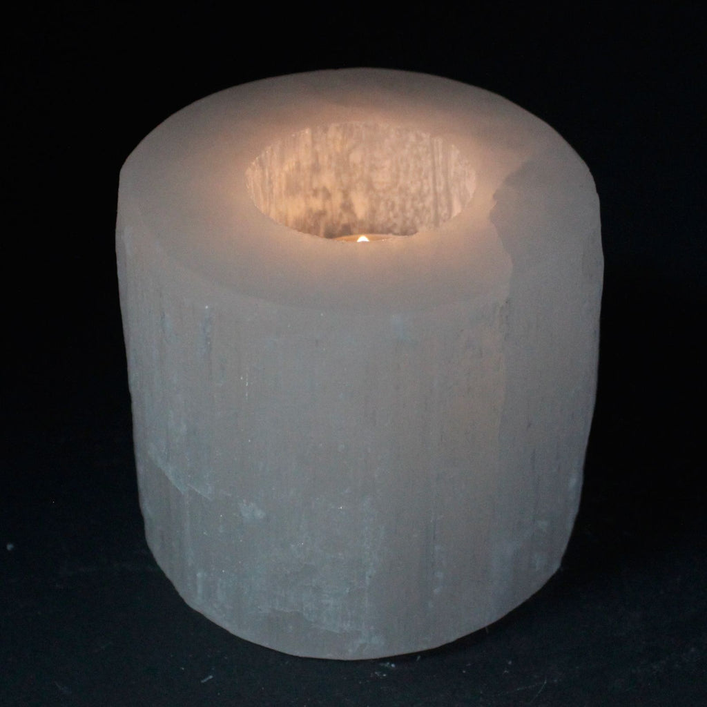 SELENITE CYLINDER CANDLE HOLDER (8CM)