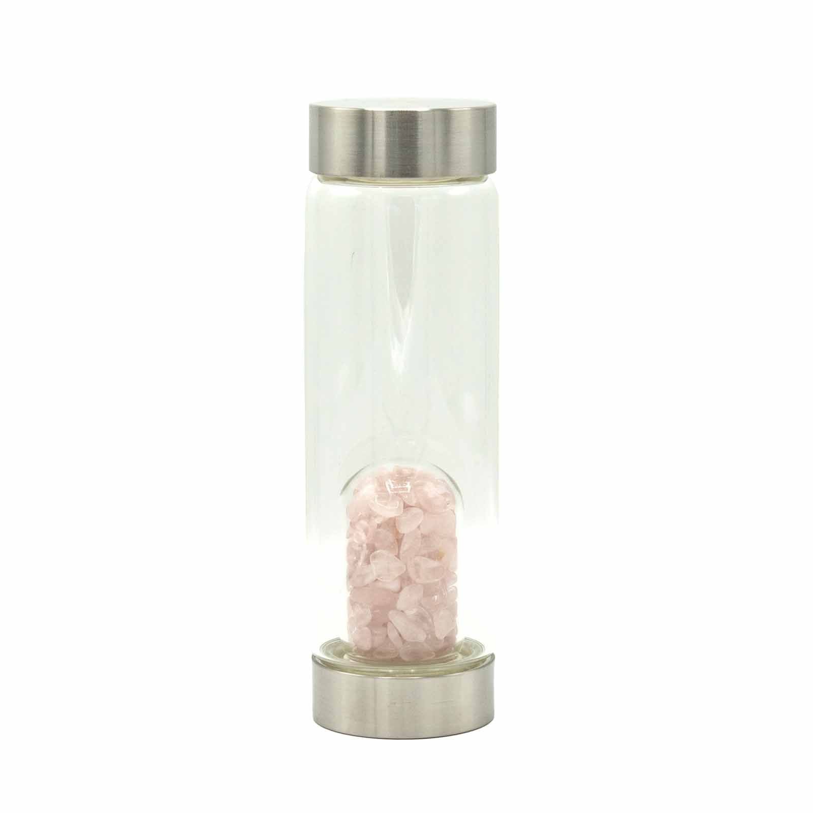 ROSE QUARTZ CRYSTAL CHIP INFUSED GLASS WATER BOTTLE