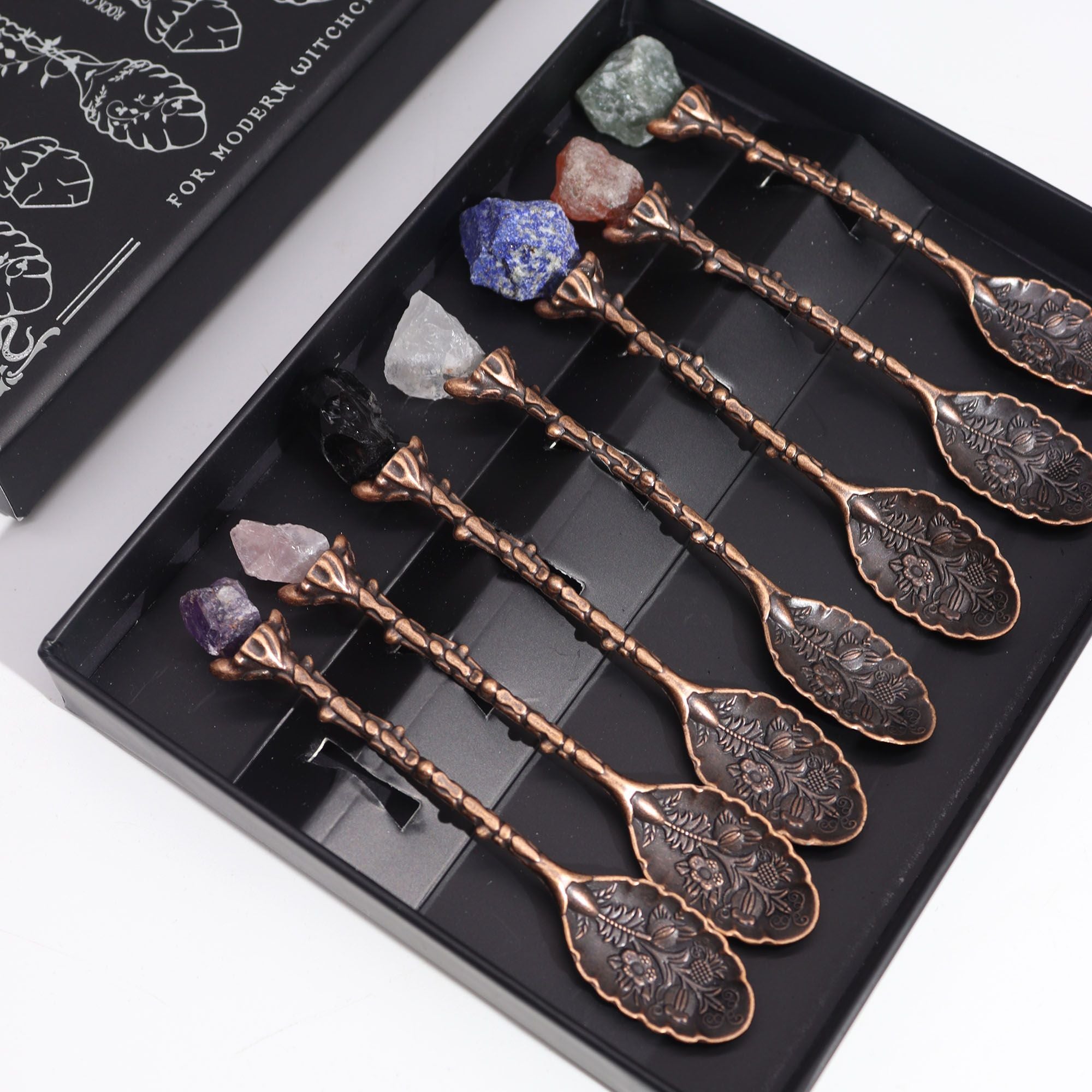 BRONZE GEMSTONE CRYSTAL WITCH SPOON SET