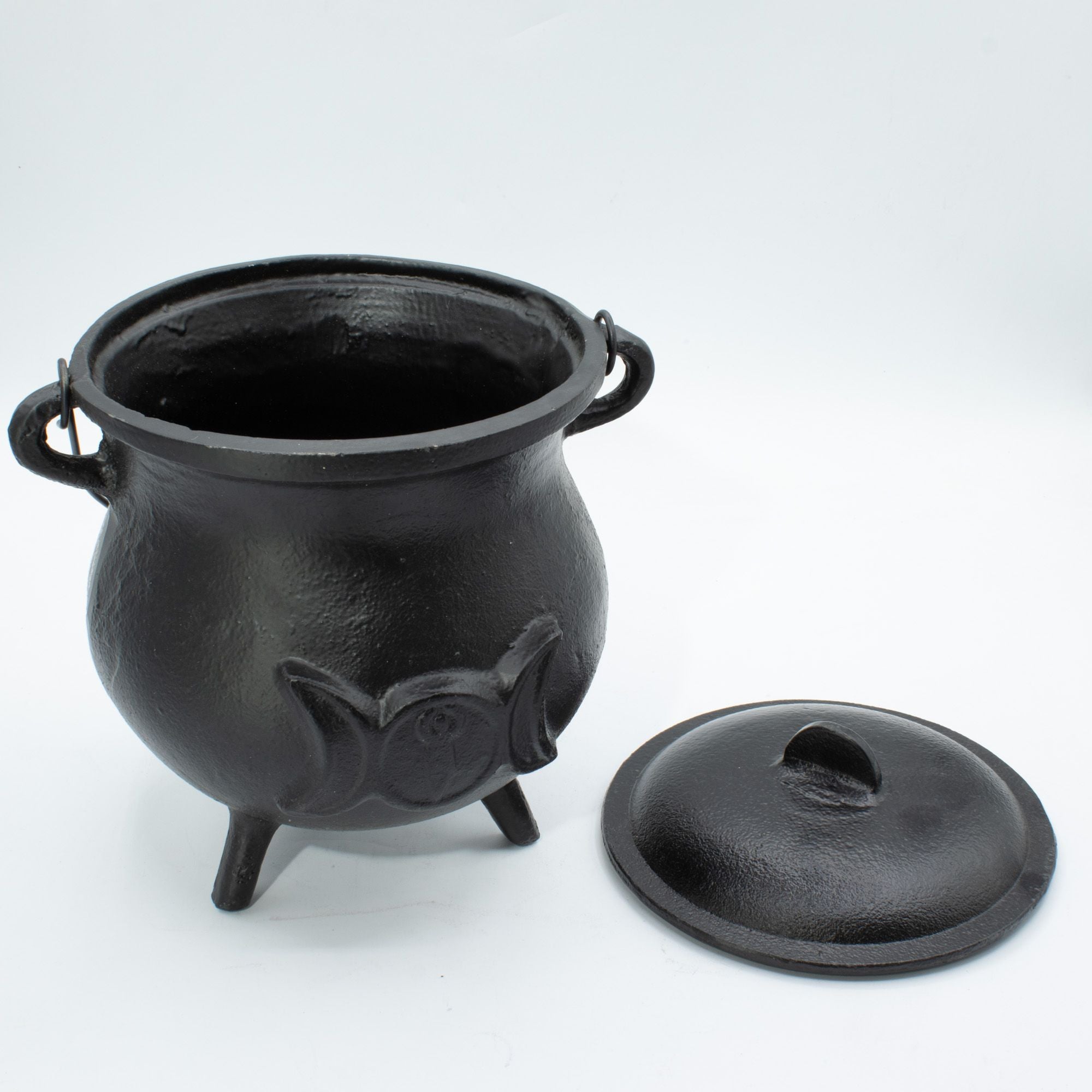 LARGE CAST IRON TRIPLE MOON CAULDRON