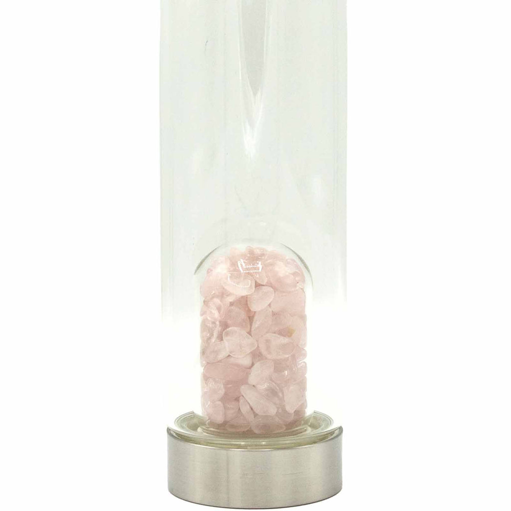 ROSE QUARTZ CRYSTAL CHIP INFUSED GLASS WATER BOTTLE