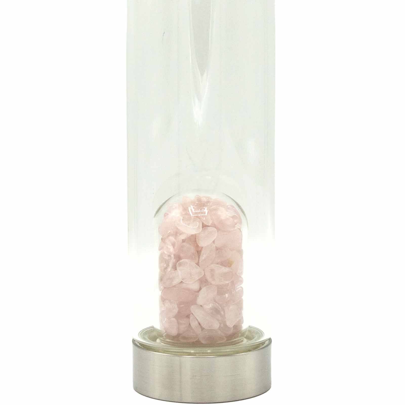 ROSE QUARTZ CRYSTAL CHIP INFUSED GLASS WATER BOTTLE