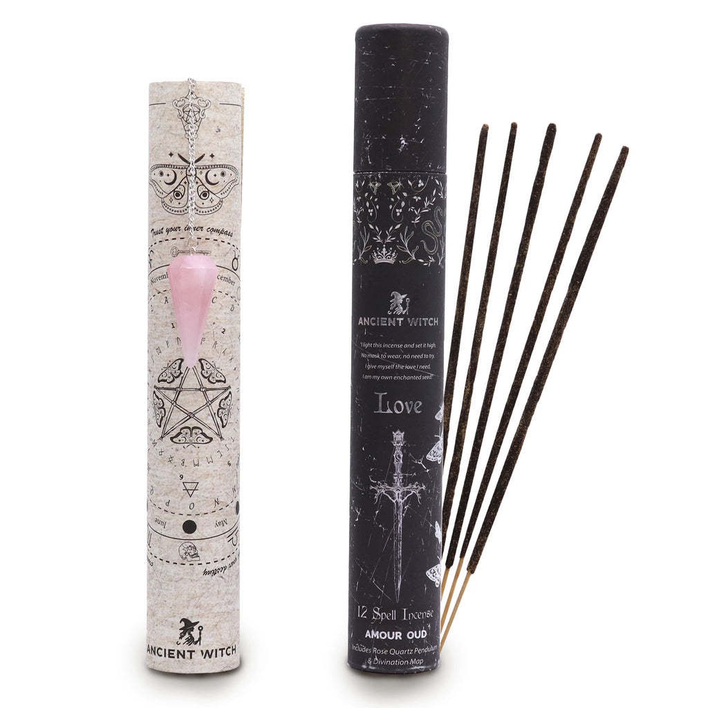 LOVE SPELL INCENSE + ROSE QUARTZ PENDULUM SET