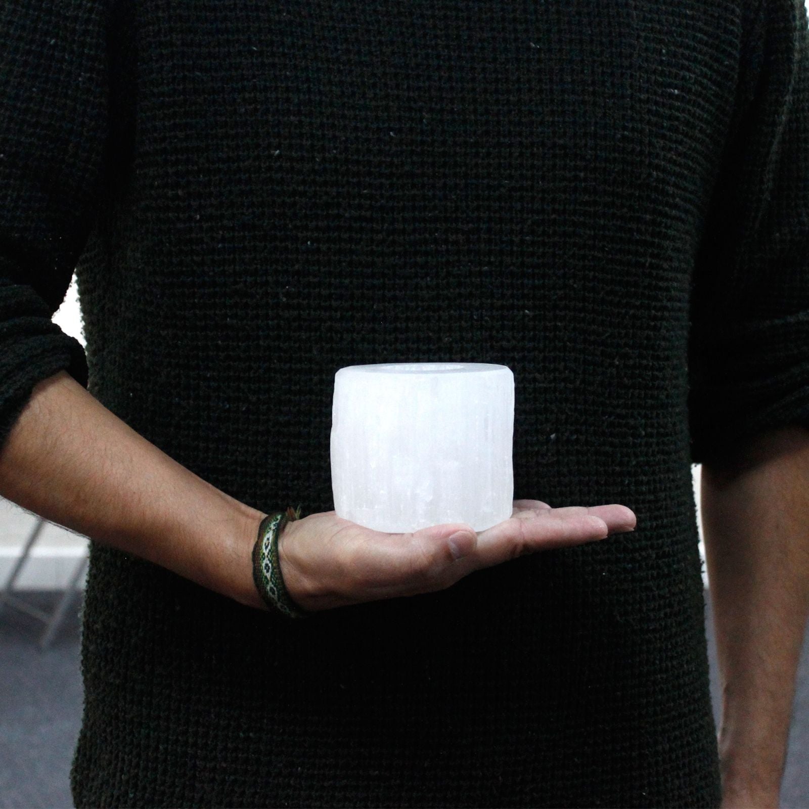 SELENITE CYLINDER CANDLE HOLDER (8CM)