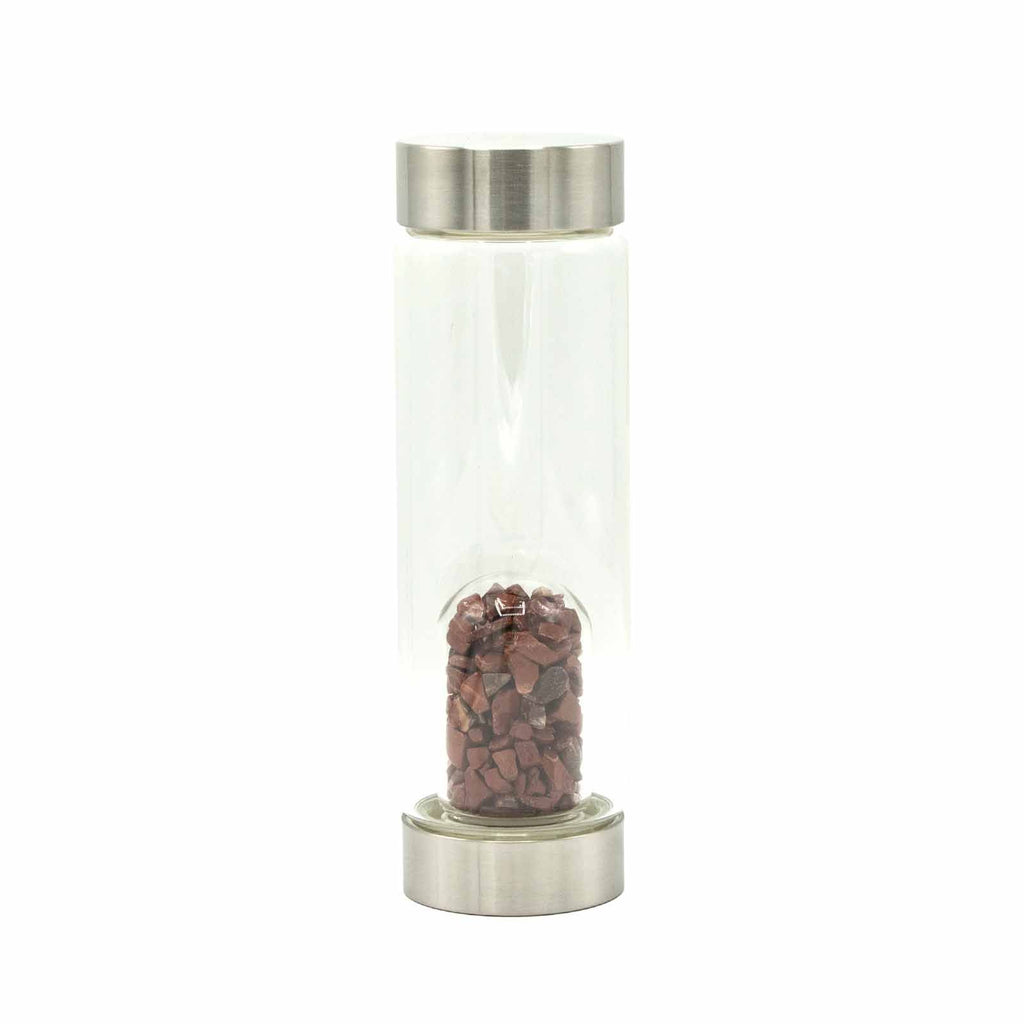 RED JASPER CRYSTAL CHIP INFUSED GLASS WATER BOTTLE
