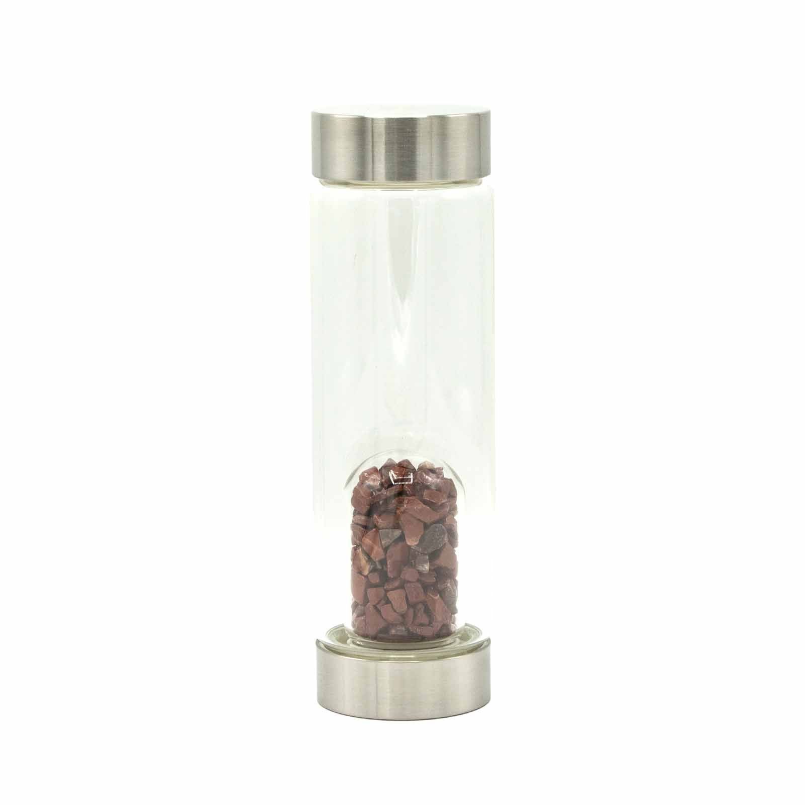 RED JASPER CRYSTAL CHIP INFUSED GLASS WATER BOTTLE
