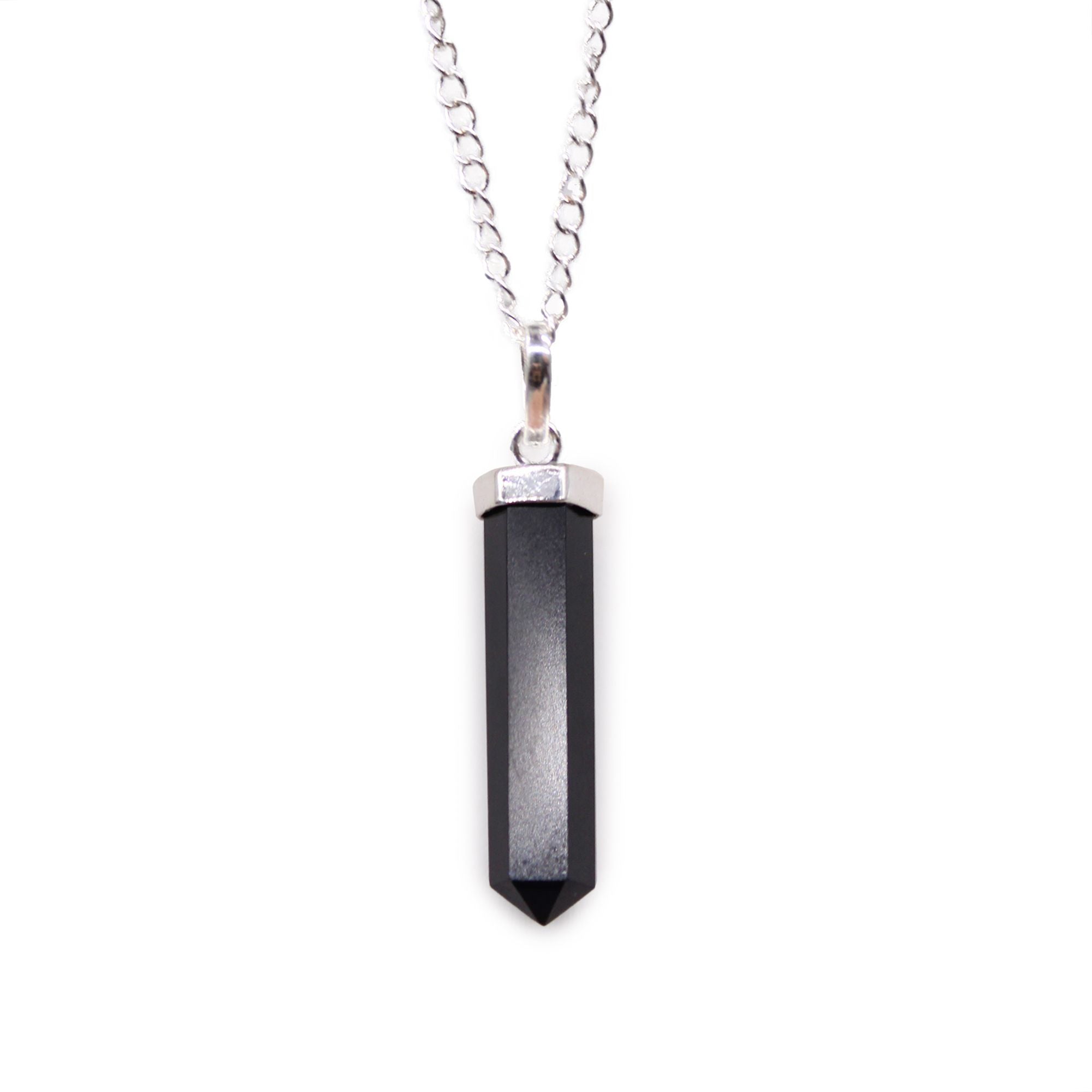 BLACK AGATE POINT PENDANT NECKLACE
