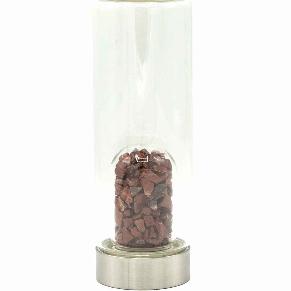 RED JASPER CRYSTAL CHIP INFUSED GLASS WATER BOTTLE
