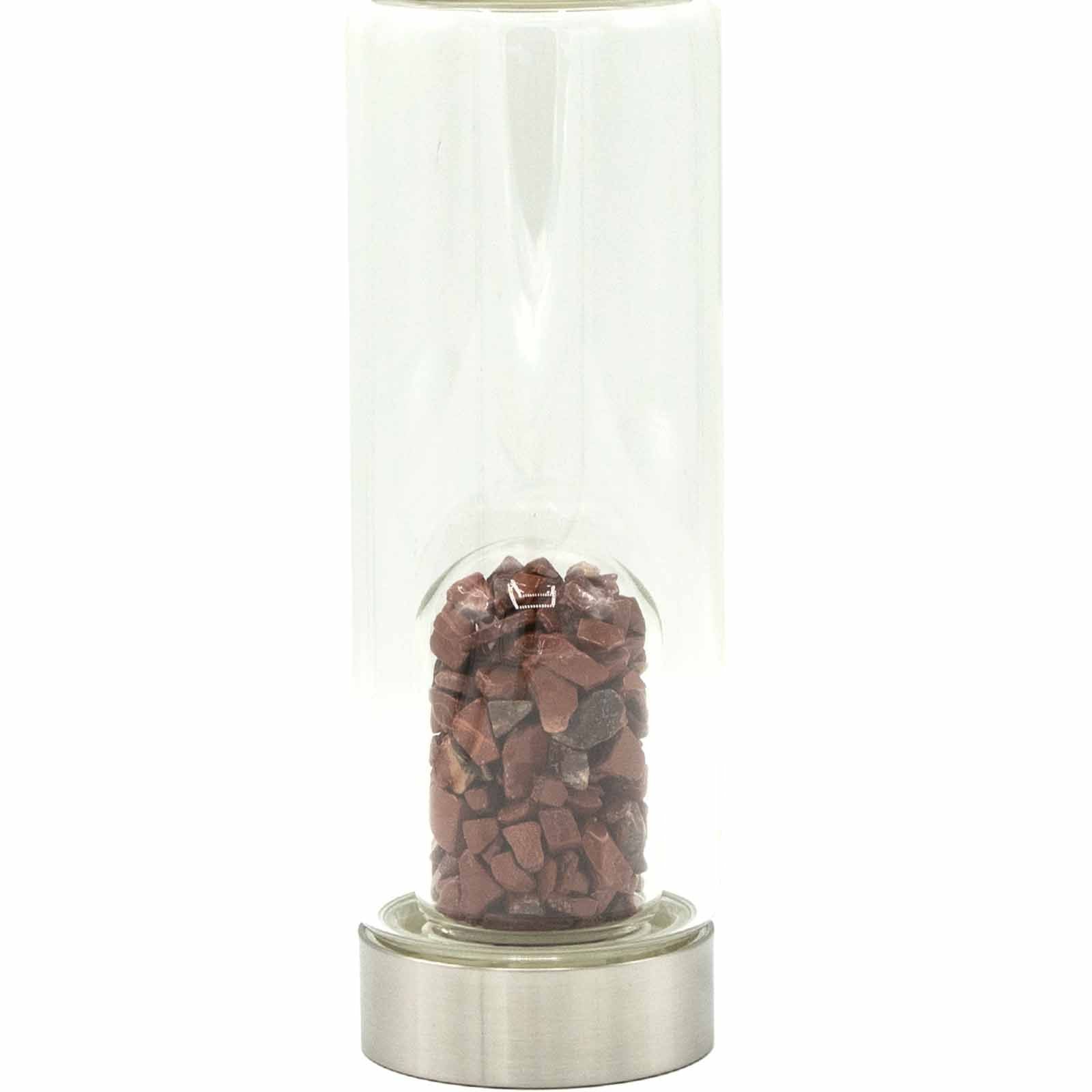 RED JASPER CRYSTAL CHIP INFUSED GLASS WATER BOTTLE