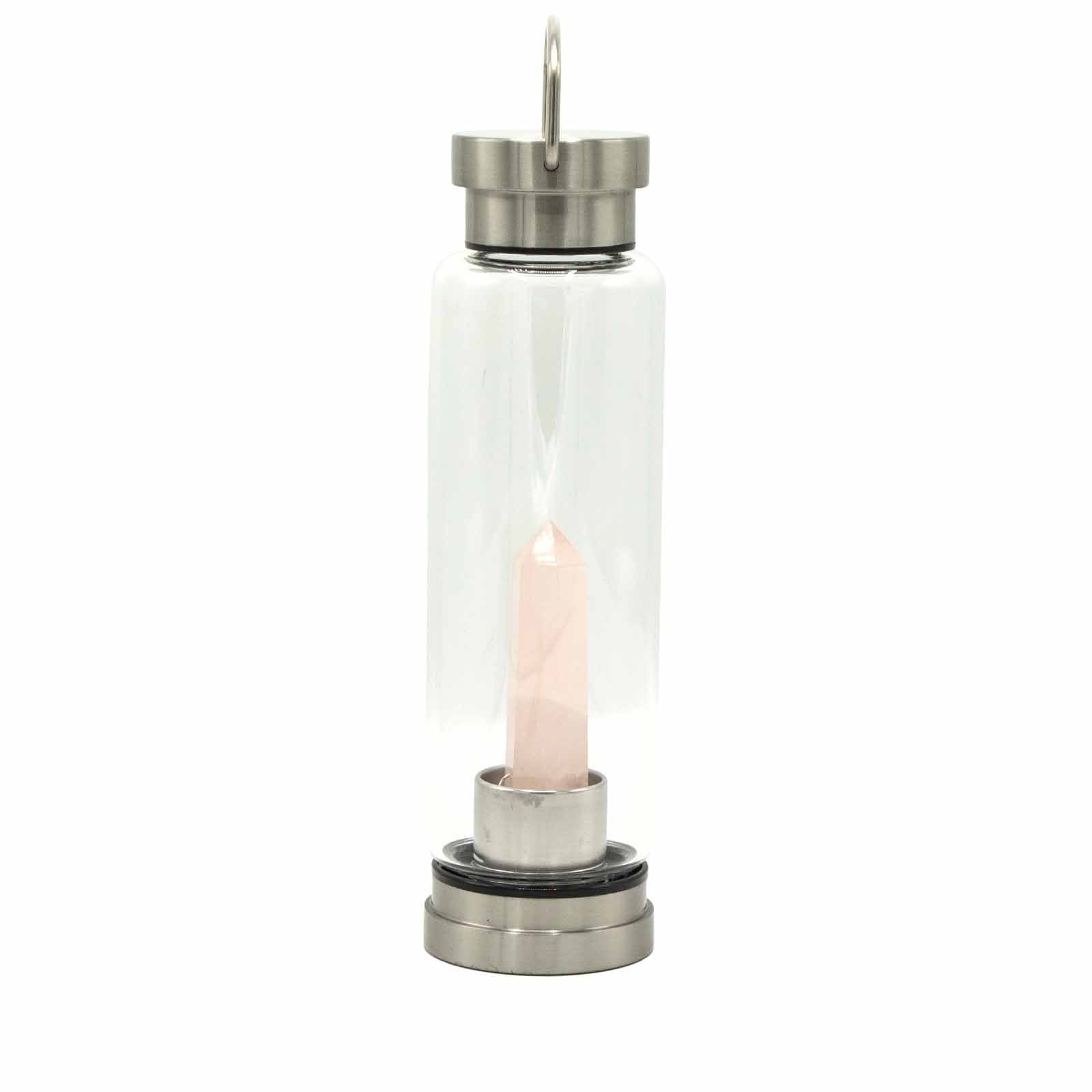 ROSE QUARTZ CRYSTAL INFUSED GLASS WATER BOTTLE