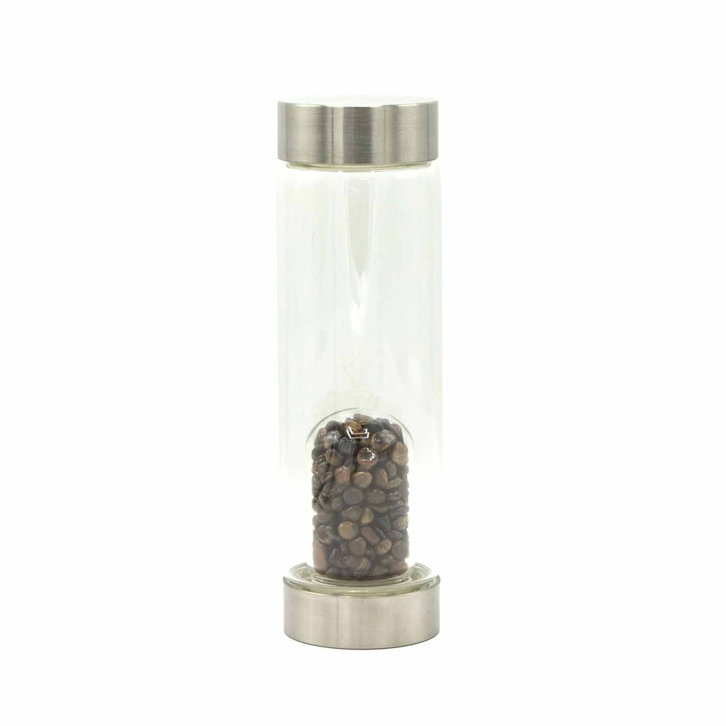 TIGER'S EYE CRYSTAL CHIP INFUSED GLASS WATER BOTTLE