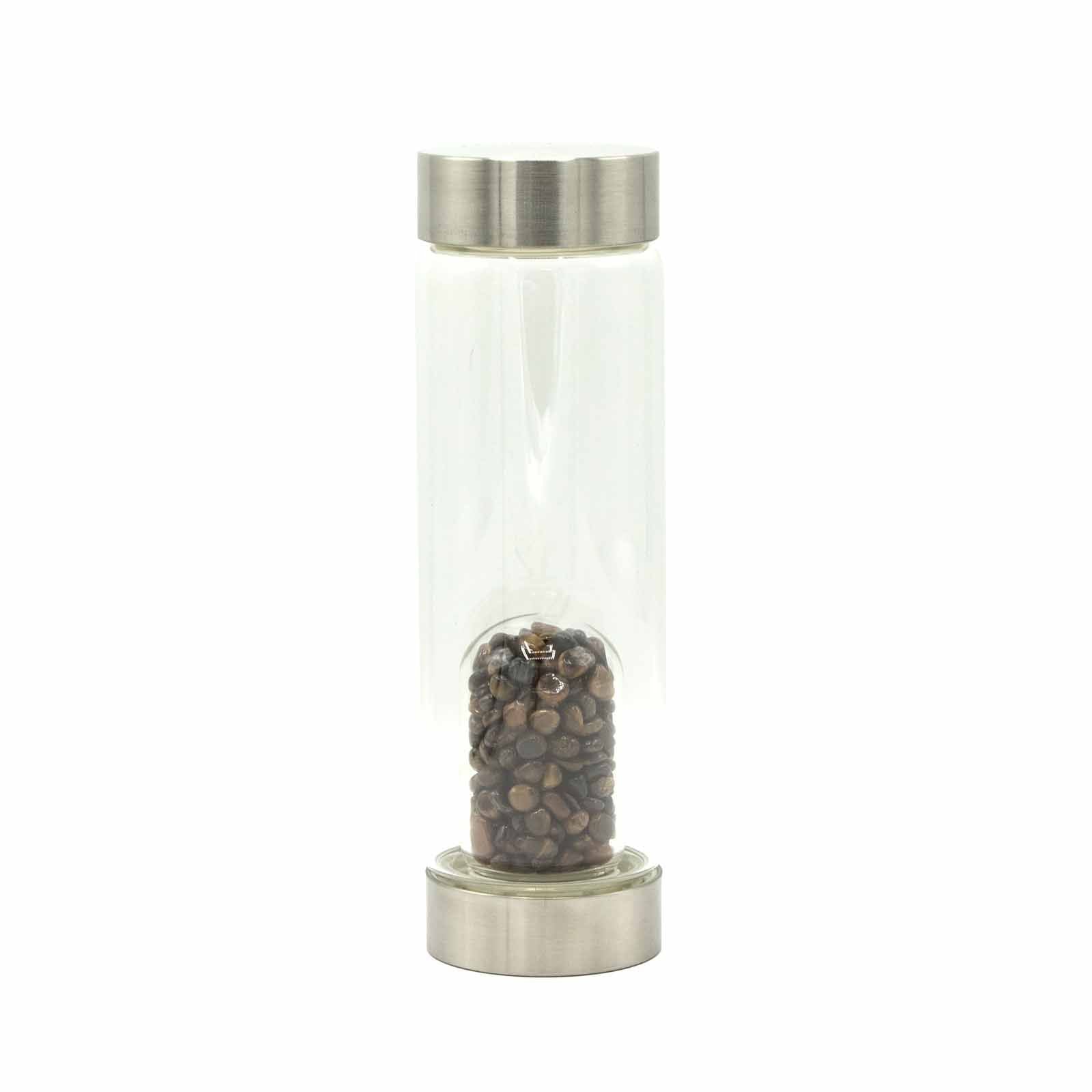 TIGER'S EYE CRYSTAL CHIP INFUSED GLASS WATER BOTTLE