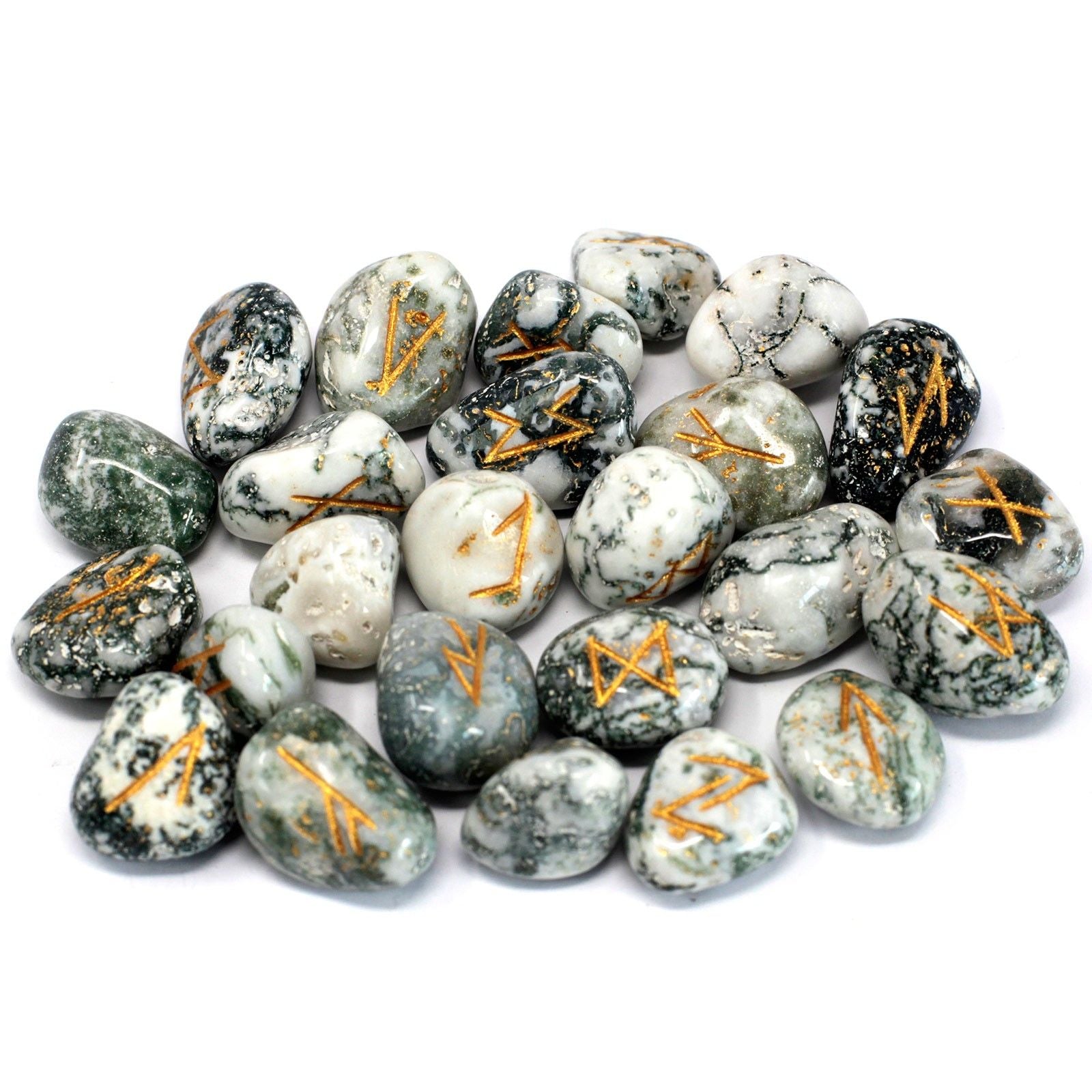 TREE AGATE RUNE STONE SET IN POUCH