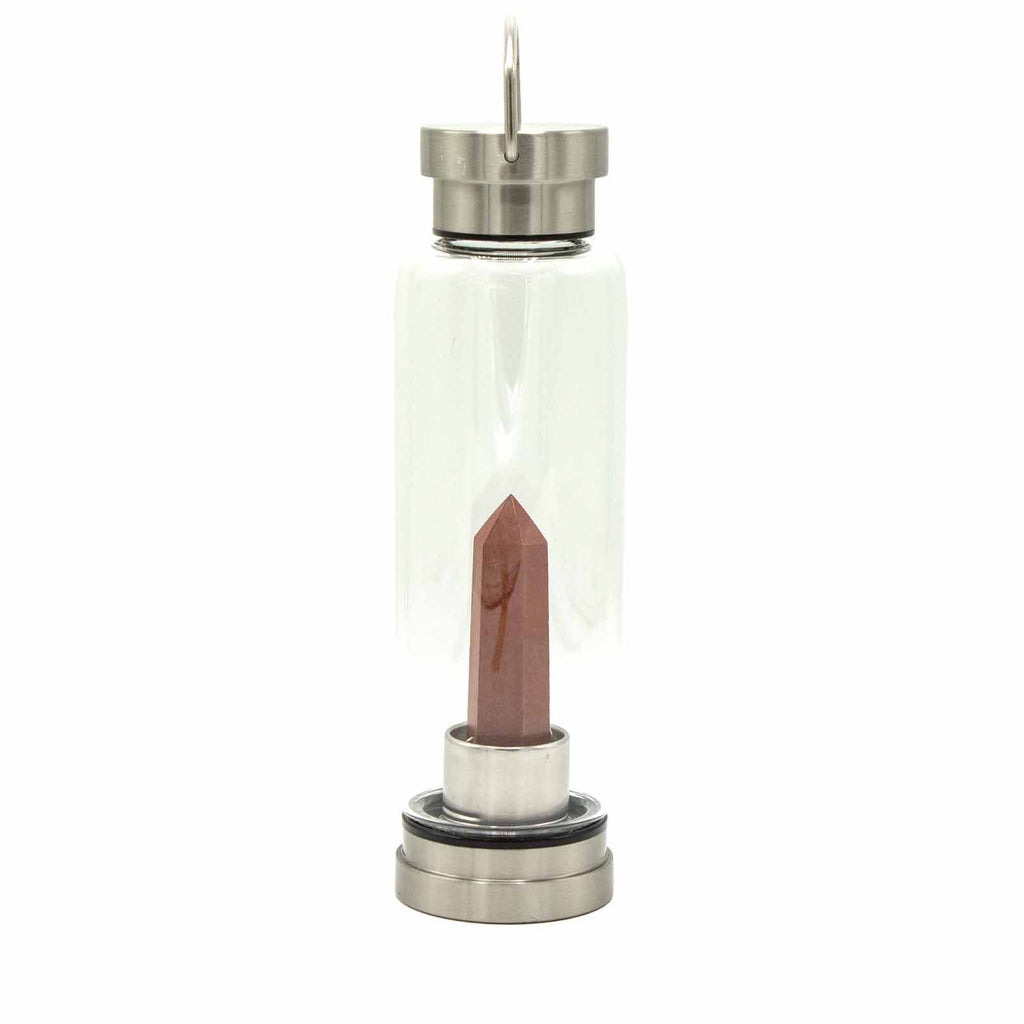 RED JASPER CRYSTAL INFUSED GLASS WATER BOTTLE