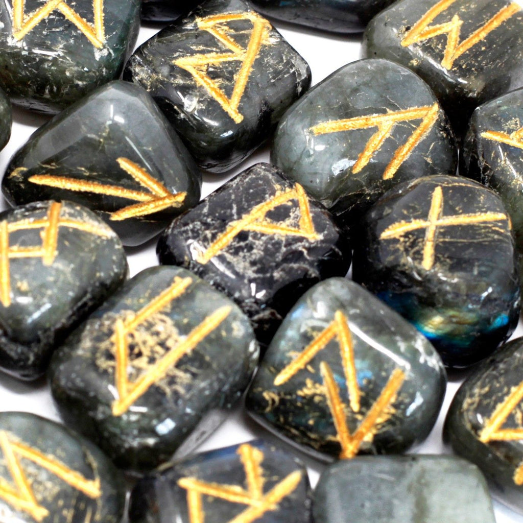 LABRADORITE RUNE STONE SET IN POUCH