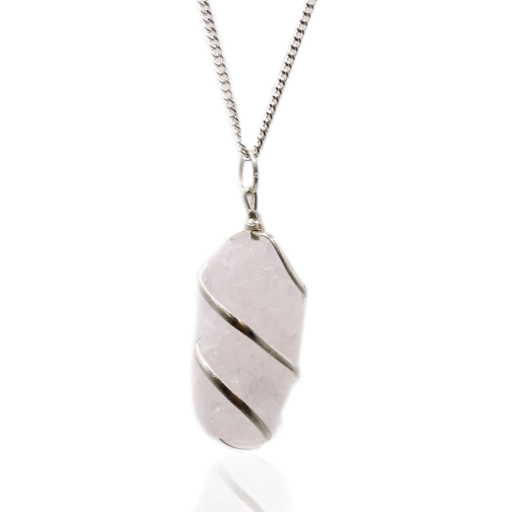 RAW ROSE QUARTZ WRAPPED CRYSTAL PENDANT NECKLACE