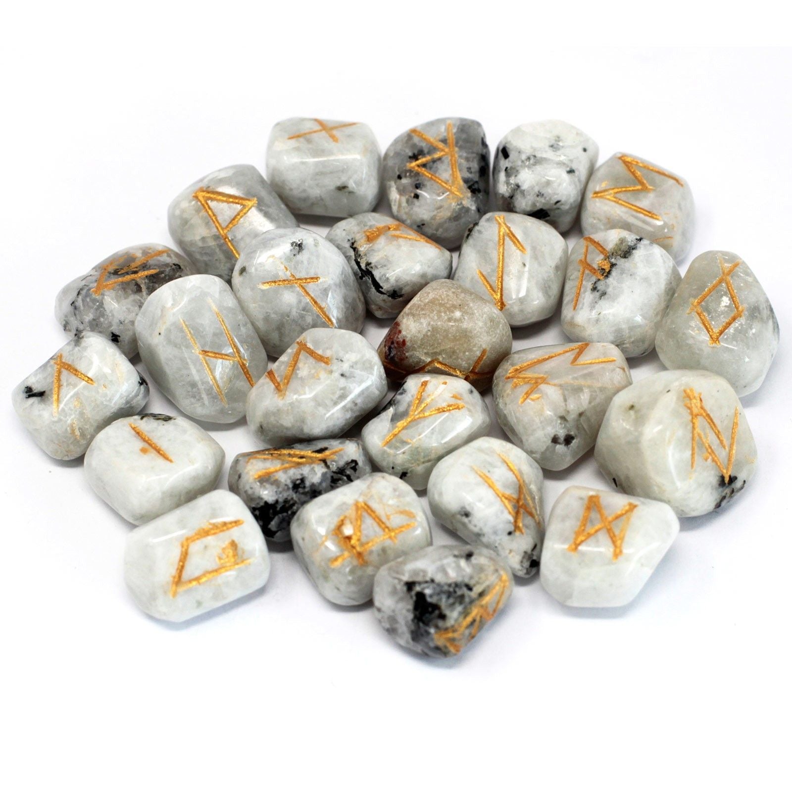 RAINBOW MOONSTONE RUNE STONE SET IN POUCH