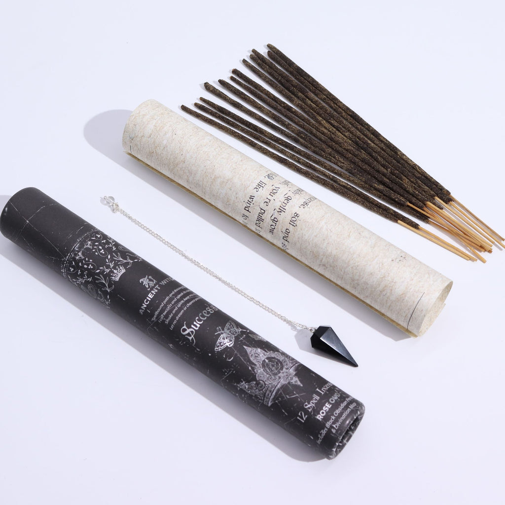 SUCCESS SPELL INCENSE + BLACK OBSIDIAN PENDULUM SET