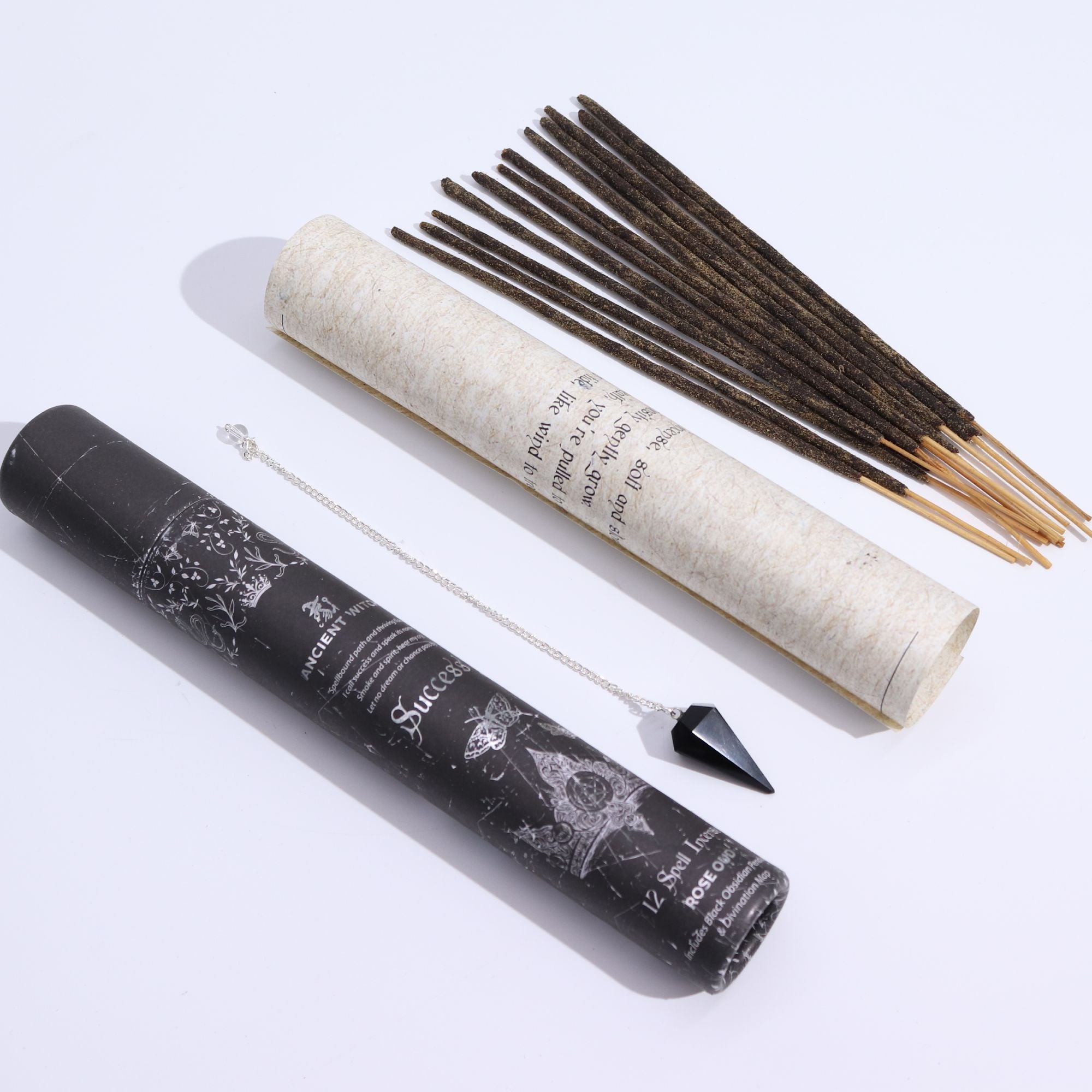 SUCCESS SPELL INCENSE + BLACK OBSIDIAN PENDULUM SET