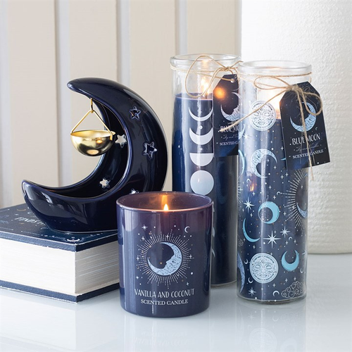 BLUE CRESCENT MOON HANGING OIL BURNER