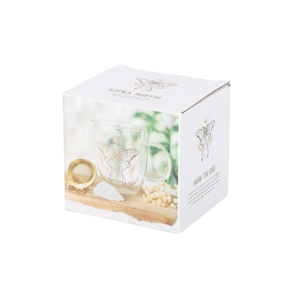 LUNA MOTH GLASS MUG + CLEAR QUARTZ TEA INFUSER
