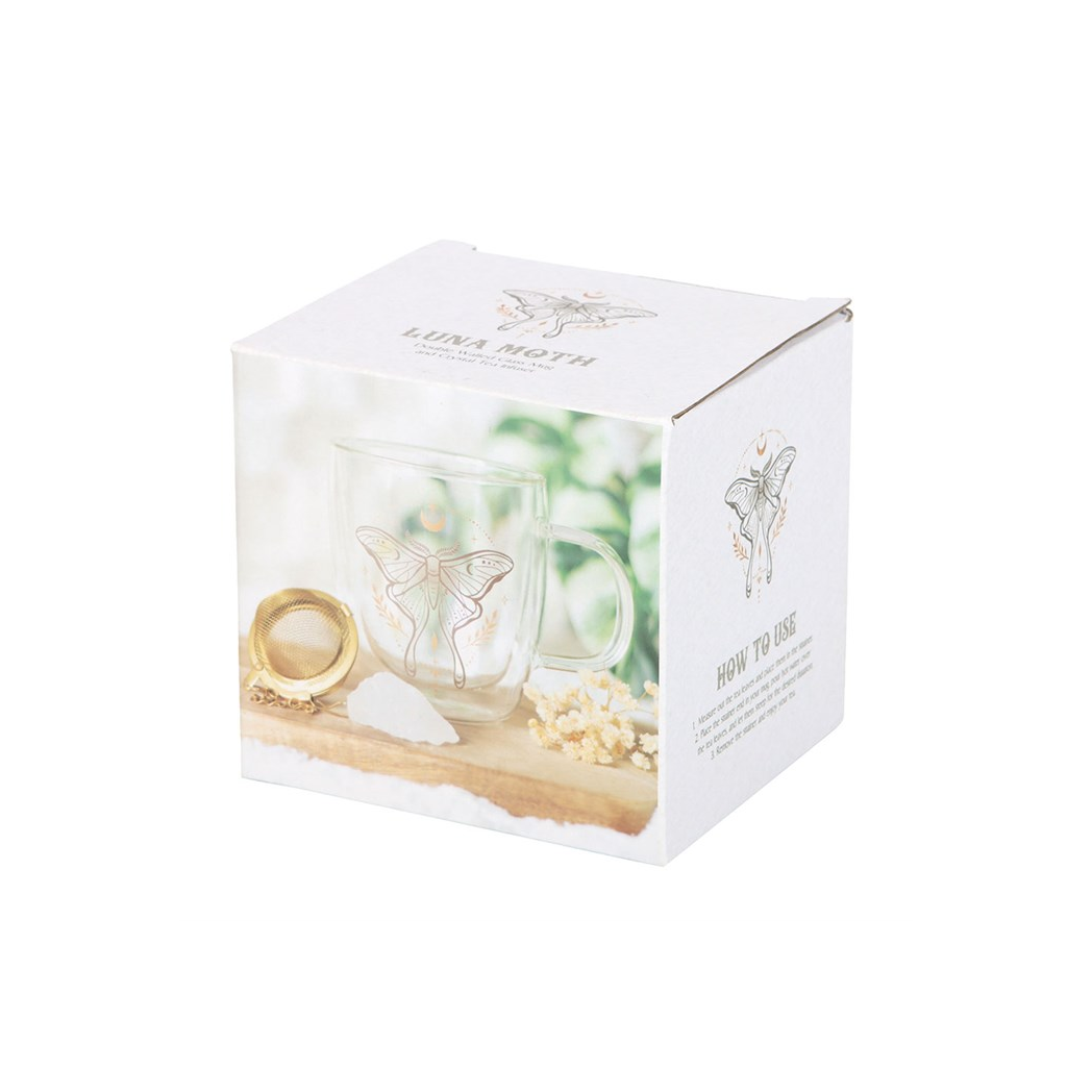 LUNA MOTH GLASS MUG + CLEAR QUARTZ TEA INFUSER