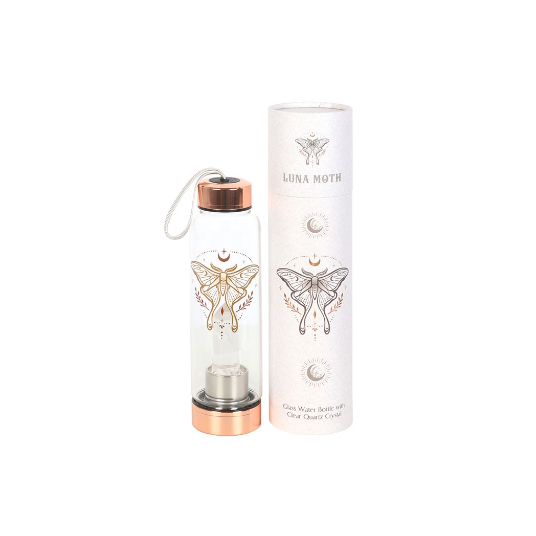 LUNA MOTH CLEAR QUARTZ CRYSTAL INFUSED GLASS WATER BOTTLE