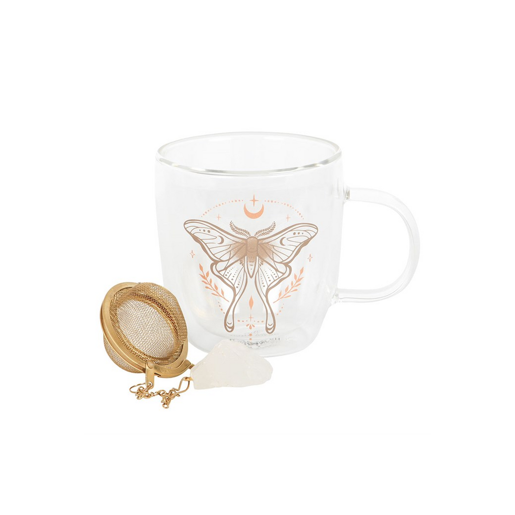 LUNA MOTH GLASS MUG + CLEAR QUARTZ TEA INFUSER
