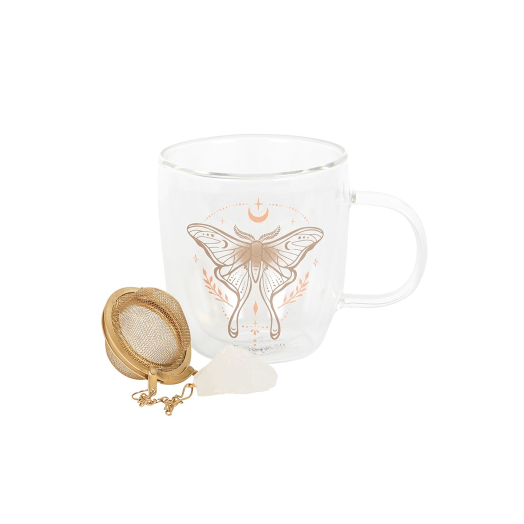 LUNA MOTH GLASS MUG + CLEAR QUARTZ TEA INFUSER