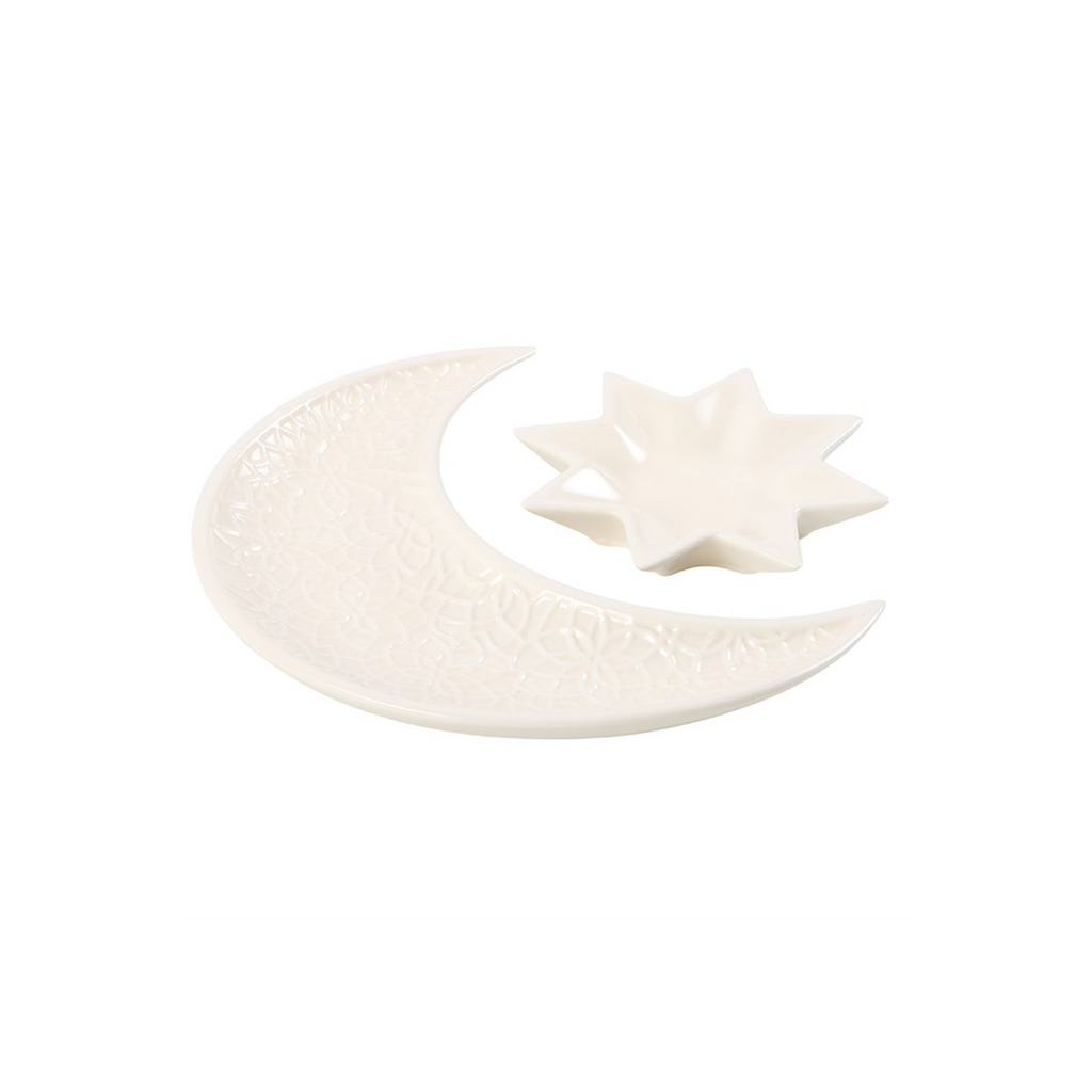 CRESCENT MOON + STAR CERAMIC TRINKET DISH SET