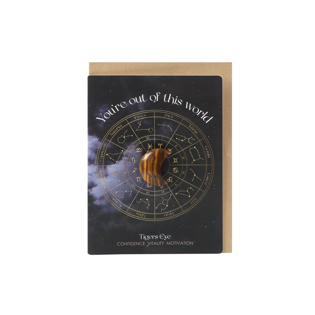 YOU'RE OUT OF THIS WORLD TIGER'S EYE CRYSTAL MOON CARD