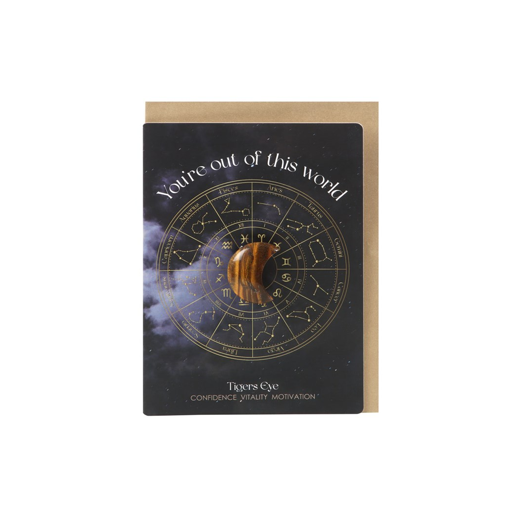 YOU'RE OUT OF THIS WORLD TIGER'S EYE CRYSTAL MOON CARD