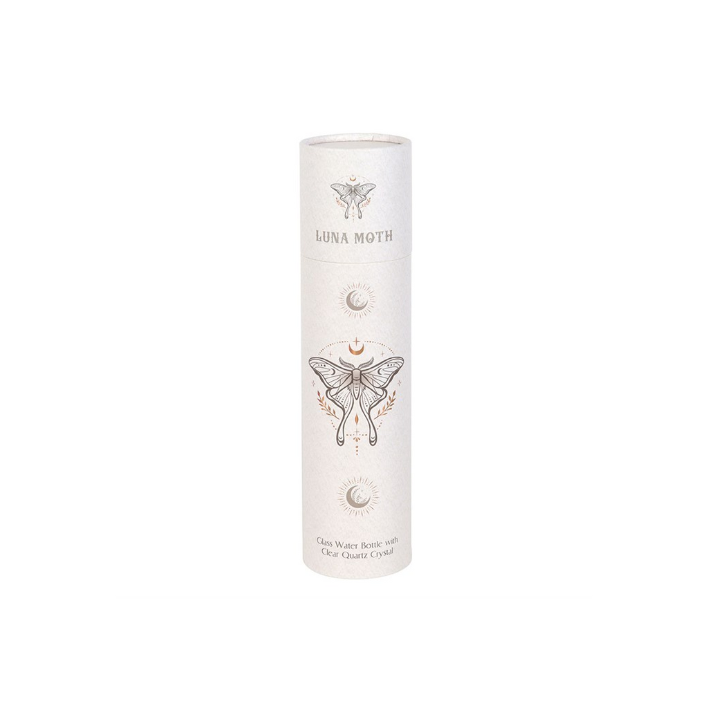 LUNA MOTH CLEAR QUARTZ CRYSTAL INFUSED GLASS WATER BOTTLE