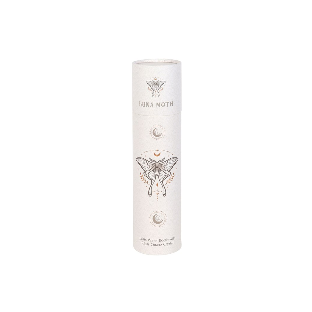 LUNA MOTH CLEAR QUARTZ CRYSTAL INFUSED GLASS WATER BOTTLE