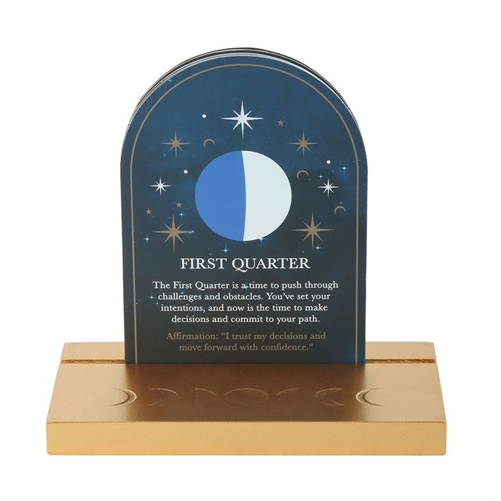 8 MOON PHASE CARDS + WOODEN STAND SET